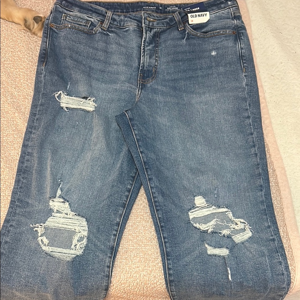 Old Navy Distressed Baggy Blue Jeans